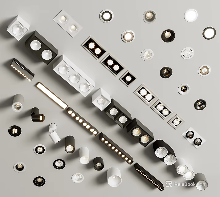 Sleek Modern LED Downlights and Spotlights With Recessed and Surface Mounted Designs 3d model 