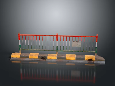 Outdoor Scenic View With Red Railings White Bars And Black Yellow Base 3d model