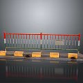 Outdoor Scenic View With Red Railings White Bars And Black Yellow Base