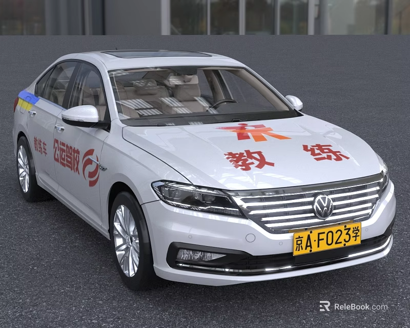 White Sedan Driving Instructor Training Car With Safety Logo And Coach Sign 3d model 
