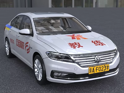 White Sedan Driving Instructor Training Car With Safety Logo And Coach Sign 3d model