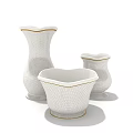 White Tableware Set with Gold Rim and Perforated Dot Pattern for Elegant Dining Decor 3d model