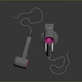 Modern Electric Hair Dryers With Pink Nozzles Silver Bodies Stand And Coiled Cord
