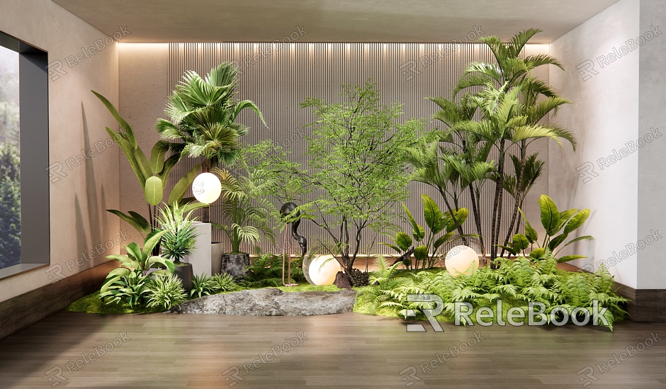 Modern Plant Pile Plant Combination Flower Mirror Courtyard Sketches Potted Plants Shrubs Moss Flowers Fern Green Plants model