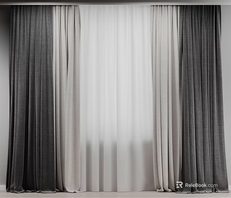 Modern Textured Curtains with Dark Side Panels and Light Sheer Layers for Interior Design 3d model 