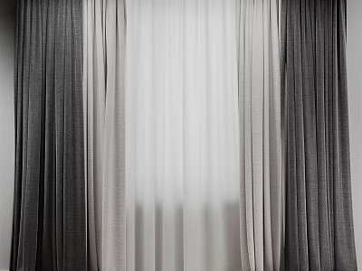 Modern Textured Curtains with Dark Side Panels and Light Sheer Layers for Interior Design 3d model