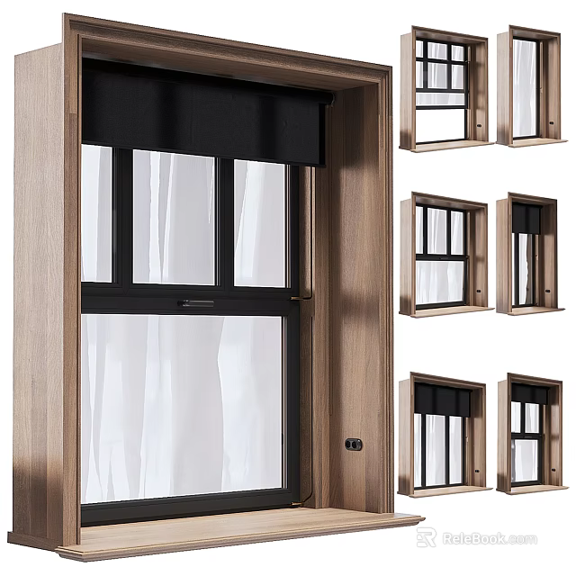 Modern Wooden Frame Casement Window With Clear Glass Panels And Multiple Design Styles 3d model 