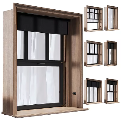 Modern Wooden Frame Casement Window With Clear Glass Panels And Multiple Design Styles 3d model