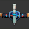 3D Model of Cat Character in Blue Uniform with Green Goggles and Floating Gun