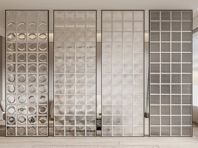 Modern Glass Partitions With Decorative Grid And Circular Patterns For Interior Design 3d model