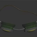 Protective Goggles With Green Frame Gold Lenses Gray Edges And Brown Strap