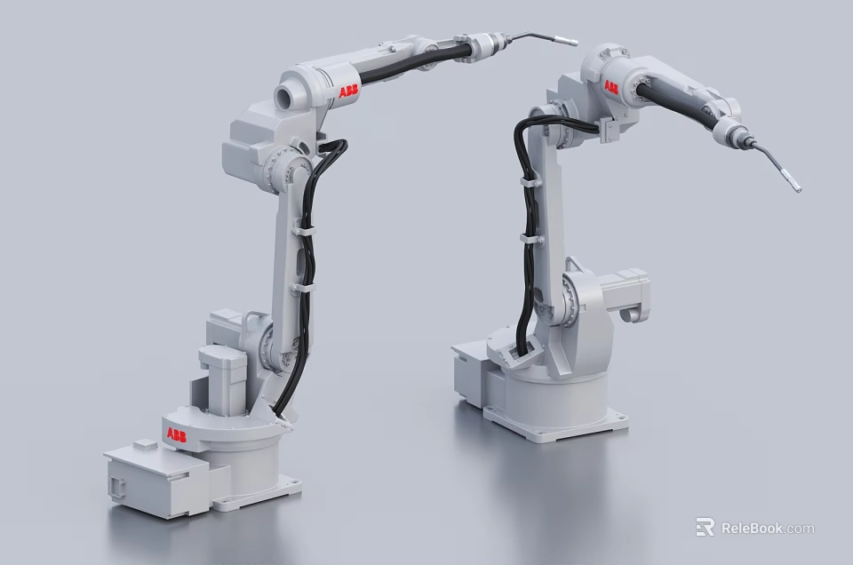 Two Industrial Robotic Arms In Modern Factory For Automated Manufacturing Processes 3d model 