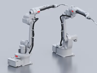 Two Industrial Robotic Arms In Modern Factory For Automated Manufacturing Processes 3d model