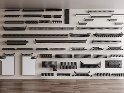 Traditional Wooden Architectural Components With Various Styles And Different Designs Collection 3d model