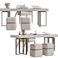 Modern Desk Interior With Metal Frame Upholstered Stools Books And Decorative Figurines 3d model