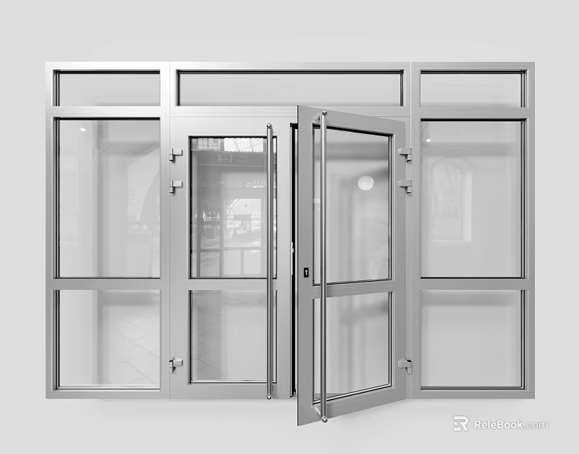 Modern Double Doors with Metal Frame and Clear Glass Panel Design 3d model 