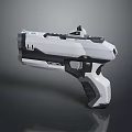 Futuristic Sci Fi Handgun With White And Black Design Tactical Grip And Scope Attachment