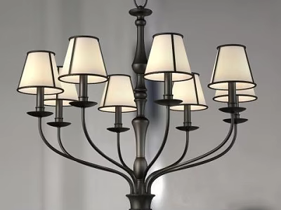 Elegant Classic Black Metal Chandelier With White Fabric Shades And Multiple Arms 3d model