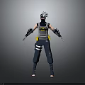 Silver Haired Ninja Character With Batman Logo Vest Dark Blue Pants And Wrist Guards