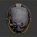Retro Military Weapon Helmet Featuring Metallic Finish Round Viewport Tubing And Beaded Accents