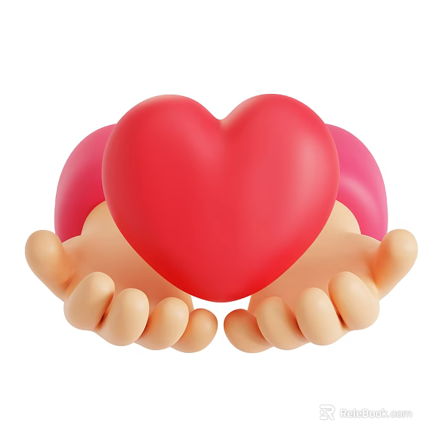 Decorative Ornament Set With Red Heart Held By Two Hands For Home 3d model 