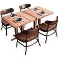Minimalist Wooden Dining Table Set With Four Chairs And Tableware On Top 3d model
