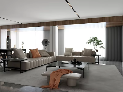 Modern Living Room Interior With Beige Sofa Coffee Table And Green Plant 3d model