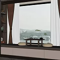 Chinese Style Floating Window Sill Floating Window Cushion Small Tea Table 3d model
