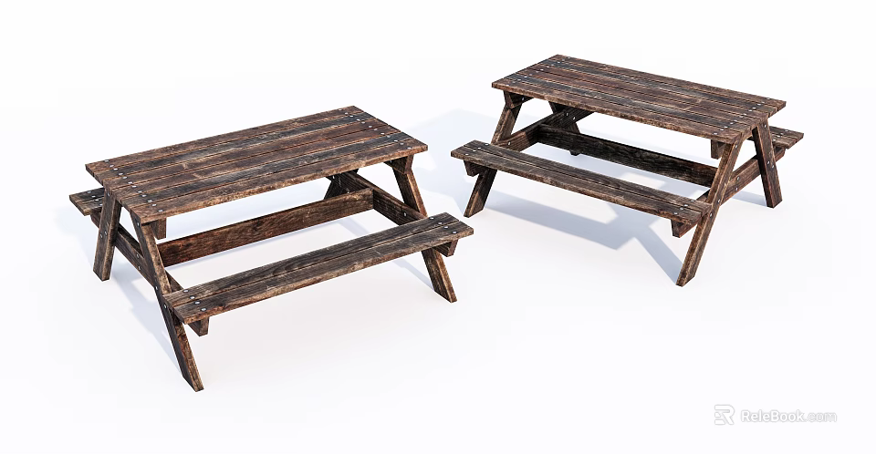 Rustic Wooden Picnic Table and Bench Set for Outdoor Garden Use 3d model
