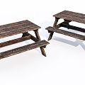 Rustic Wooden Picnic Table and Bench Set for Outdoor Garden Use 3d model
