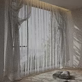 White Sheer Curtains With Flowy Drapes Letting Sunlight Through And Tree Shadows
