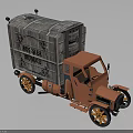 Vintage Orange Truck With Wooden Cargo Bed And Black Wheels With Orange Rims