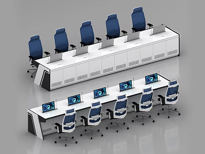 Modern Conference Room Interior With Long Meeting Table Blue Chairs And Multiple Monitors 3d model