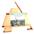Wooden Road Facility Signage With Cityscape Image And Text Information
