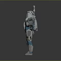 Futuristic Biological Character In White Blue Space Suit With Transparent Helmet And Armor Details