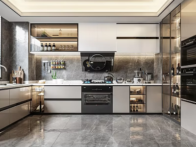 Modern Kitchen Interior Design With Marble Countertop Cabinets Island And Appliances 3d model