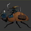 Fantasy Cartoon Beetle With Orange Shell Straw Hat Rider Blue Gear And Lantern
