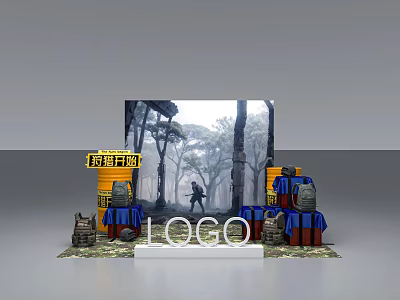 Hero Armor Themed Photo Check-in Spot Featuring Forest Backdrop And LOGO Platform 3d model