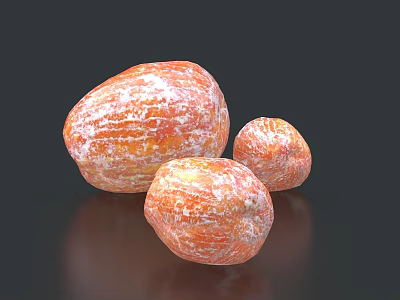 Three Orange Fruits with White Textured Skin on Black Background 3d model