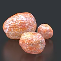 Three Orange Fruits with White Textured Skin on Black Background 3d model