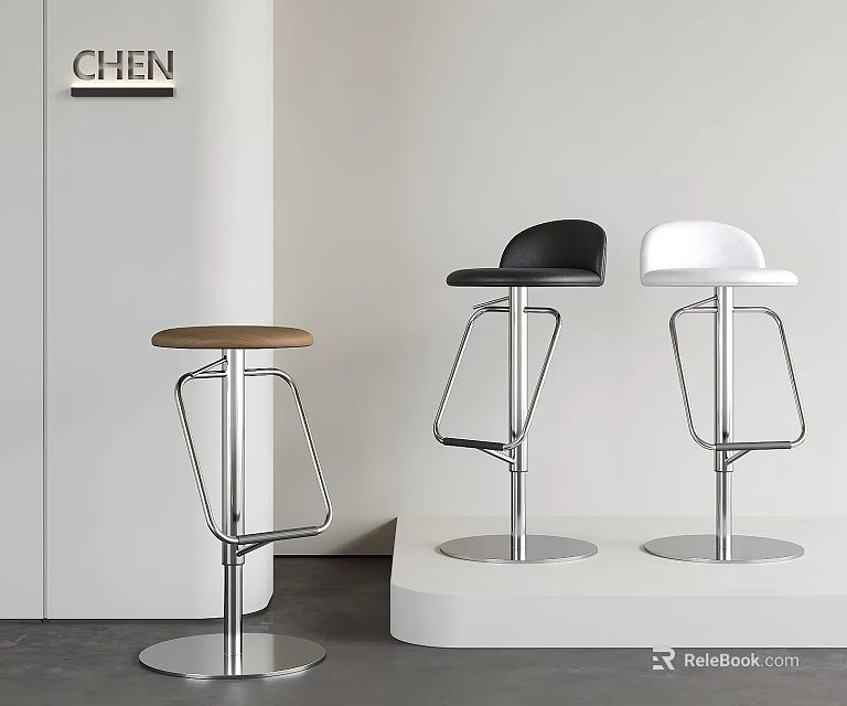 Modern Bar Stools With Black White Brown Colors And Metal Frames In Minimalist Space 3d model 