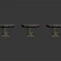 Three Round Stone Tables With Pedestal Bases For Outdoor Decorative Furniture