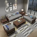 Cozy Modern Living Room With Solid Wood Fabric Sofa Set Stylish Coffee Table And Rug