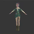 3D Female Fantasy Character Creature In Green Adventurer Outfit With Headpiece And Boots