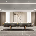 Modern Billiard Room Interior With Green Felt Table Comfortable Seats And Decorative Wall Art 3d model