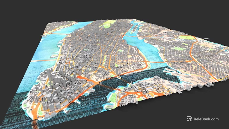 Detailed 3D Model of Urban Buildings with River and Road Network Layout 3d model 
