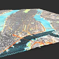 Detailed 3D Model of Urban Buildings with River and Road Network Layout
