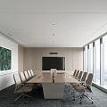 Modern Conference Room Interior With Long Table Comfortable Chairs Large Monitor And City View Windows