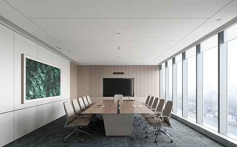 Modern Meeting Room Conference Table Office Chair Decorative Painting Audio TV Office Supplies Carpet Roller Shutter 3d model