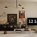 Modern Living Room Interior Design With Hanging Lights Decorative Paintings TV Coffee Table And Rug